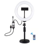 Anel de Luz LED Curvo PULUZ 7,9 polegadas 20cm RGBW com Base Redonda para Secretária, Temperatura de Cor Dupla Regulável, Luzes para Vlogging, Selfie e Fotografia com Suporte para Telemóvel, 7,9 polegadas + Suporte Redondo