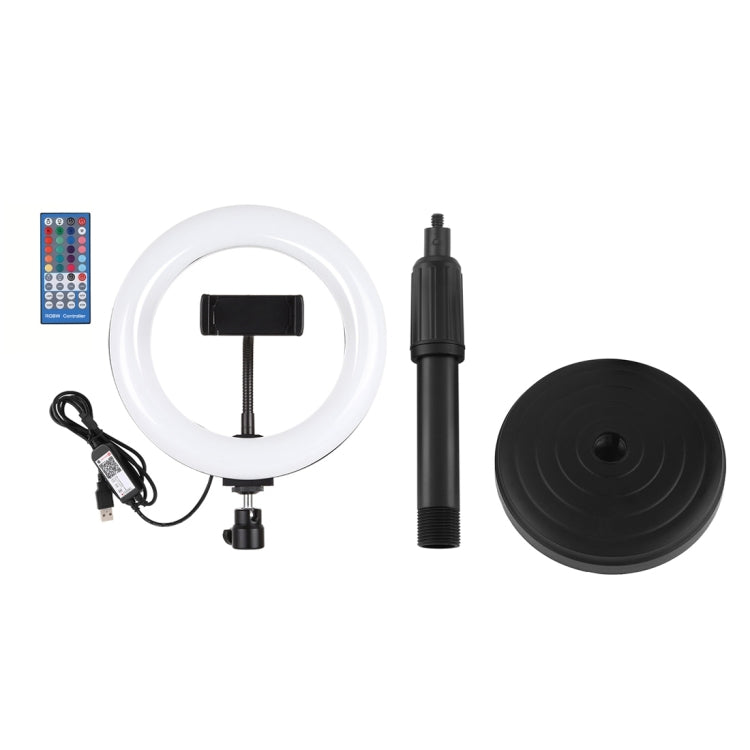 Anel de Luz LED Curvo PULUZ 7,9 polegadas 20cm RGBW com Base Redonda para Secretária, Temperatura de Cor Dupla Regulável, Luzes para Vlogging, Selfie e Fotografia com Suporte para Telemóvel, 7,9 polegadas + Suporte Redondo
