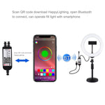 Anel de Luz LED Curvo PULUZ 7,9 polegadas 20cm RGBW com Base Redonda para Secretária, Temperatura de Cor Dupla Regulável, Luzes para Vlogging, Selfie e Fotografia com Suporte para Telemóvel, 7,9 polegadas + Suporte Redondo