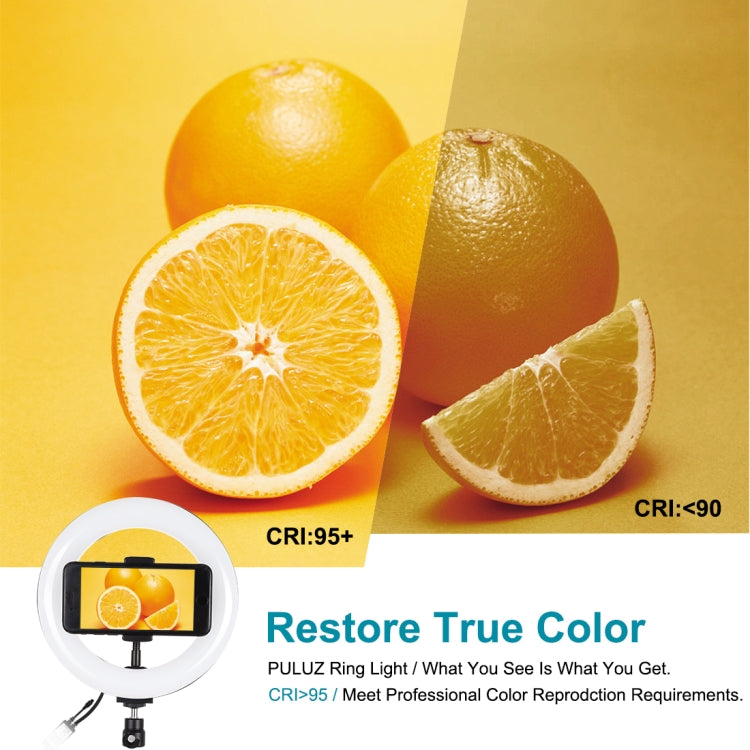 Anel de Luz LED Curvo PULUZ 7,9 polegadas 20cm RGBW com Base Redonda para Secretária, Temperatura de Cor Dupla Regulável, Luzes para Vlogging, Selfie e Fotografia com Suporte para Telemóvel, 7,9 polegadas + Suporte Redondo