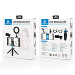 PULUZ Kit 4 em 1 para Vlogging e Transmissão em Direto com Suporte de Vídeo para Smartphone + Luz LED Anelar RGBW de 4,7 polegadas 12 cm para Selfie + Microfone + Suporte de Tripé de Bolso com Cabeça de Tripé Cold Shoe, 4 em 1, Luz LED Anelar RGBW 4 em 1