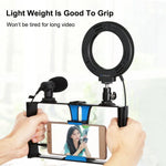 PULUZ Kit 4 em 1 para Vlogging e Transmissão em Direto com Suporte de Vídeo para Smartphone + Luz LED Anelar RGBW de 4,7 polegadas 12 cm para Selfie + Microfone + Suporte de Tripé de Bolso com Cabeça de Tripé Cold Shoe, 4 em 1, Luz LED Anelar RGBW 4 em 1