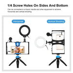 PULUZ Kit 4 em 1 para Vlogging e Transmissão em Direto com Suporte de Vídeo para Smartphone + Luz LED Anelar RGBW de 4,7 polegadas 12 cm para Selfie + Microfone + Suporte de Tripé de Bolso com Cabeça de Tripé Cold Shoe, 4 em 1, Luz LED Anelar RGBW 4 em 1