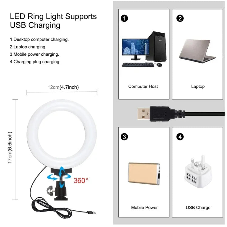 PULUZ Kit 4 em 1 para Vlogging e Transmissão em Direto com Suporte de Vídeo para Smartphone + Luz LED Anelar RGBW de 4,7 polegadas 12 cm para Selfie + Microfone + Suporte de Tripé de Bolso com Cabeça de Tripé Cold Shoe, 4 em 1, Luz LED Anelar RGBW 4 em 1