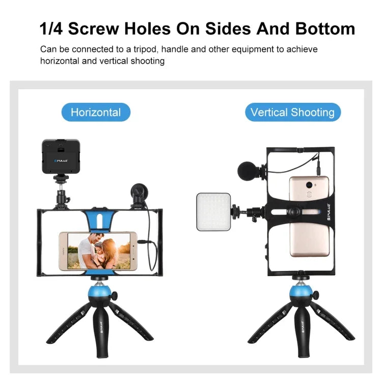 PULUZ 4 in 1 Vlogging Live Broadcast LED Selfie Fill Light Smartphone Video Rig Kits with Microphone + Tripod Mount + Cold Shoe Tripod Head for iPhone, Galaxy, Huawei, Xiaomi, HTC, LG, Google, and Other Smartphones, 4 in 1 Fill Light Rig Kit