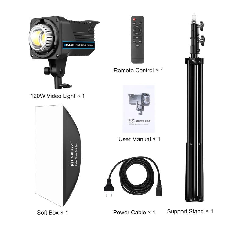 Kit de Luz Estroboscópica de Estúdio Fotográfico PULUZ 120W com Softbox, Refletor e Tripé, Kit de Luz Retangular 120W 2700K-6500K Plugue UE, Kit de Luz Retangular 120W 2700K-6500K Plugue UK, Kit de Luz Retangular 120W 2700K-6500K Plugue US