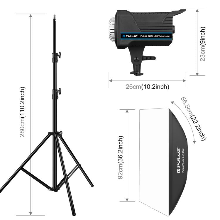Kit de Luz Estroboscópica de Estúdio Fotográfico PULUZ 120W com Softbox, Refletor e Tripé, Kit de Luz Retangular 120W 2700K-6500K Plugue UE, Kit de Luz Retangular 120W 2700K-6500K Plugue UK, Kit de Luz Retangular 120W 2700K-6500K Plugue US
