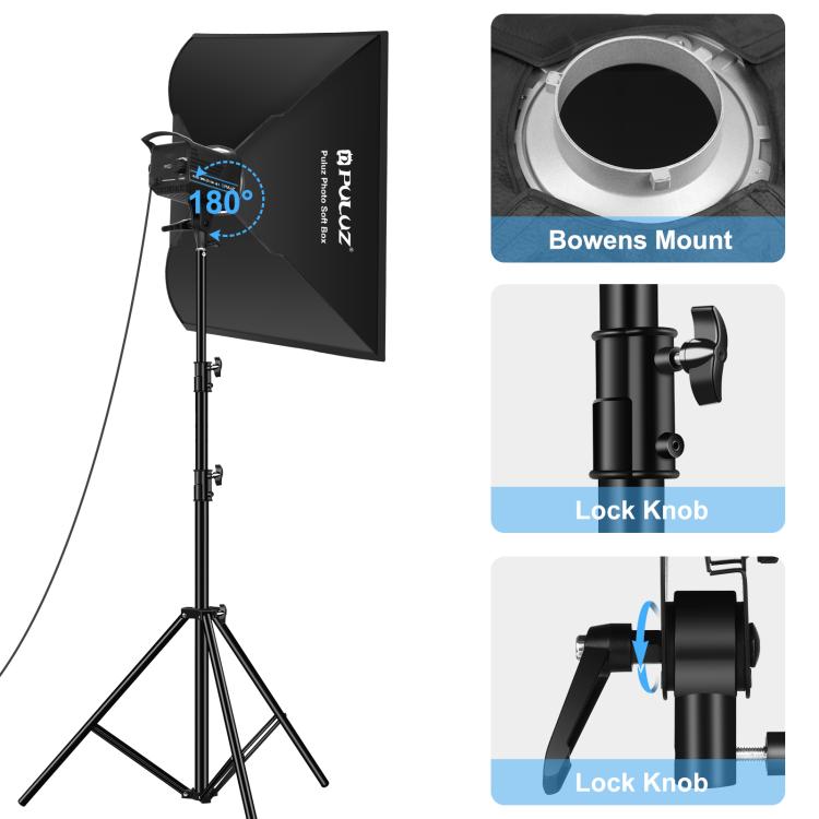 Kit de Luz Estroboscópica de Estúdio Fotográfico PULUZ 120W com Softbox, Refletor e Tripé, Kit de Luz Retangular 120W 2700K-6500K Plugue UE, Kit de Luz Retangular 120W 2700K-6500K Plugue UK, Kit de Luz Retangular 120W 2700K-6500K Plugue US