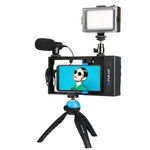 PULUZ Kit 4 em 1 para Vlogging com Bluetooth, Luz LED para Selfie, Microfone + Suporte de Tripé + Cabeça de Tripé Cold Shoe para iPhone, Galaxy, Huawei, Xiaomi, HTC, LG, Google e Outros Smartphones, Kit Bluetooth 4 em 1