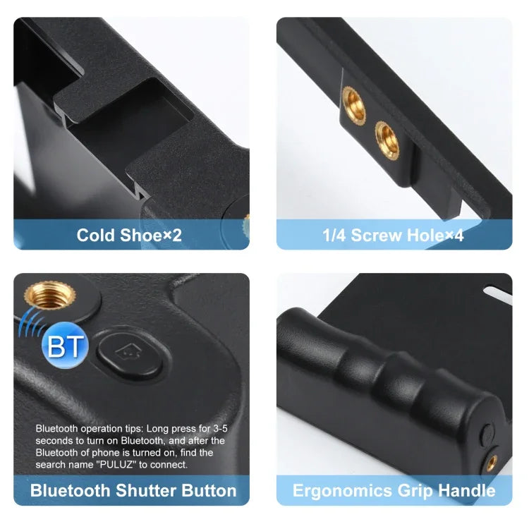 PULUZ Kit 4 em 1 para Vlogging com Bluetooth, Luz LED para Selfie, Microfone + Suporte de Tripé + Cabeça de Tripé Cold Shoe para iPhone, Galaxy, Huawei, Xiaomi, HTC, LG, Google e Outros Smartphones, Kit Bluetooth 4 em 1