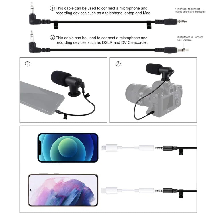 PULUZ Kit 4 em 1 para Vlogging com Bluetooth, Luz LED para Selfie, Microfone + Suporte de Tripé + Cabeça de Tripé Cold Shoe para iPhone, Galaxy, Huawei, Xiaomi, HTC, LG, Google e Outros Smartphones, Kit Bluetooth 4 em 1