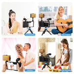PULUZ Kit 4 em 1 para Vlogging com Bluetooth, Luz LED para Selfie, Microfone + Suporte de Tripé + Cabeça de Tripé Cold Shoe para iPhone, Galaxy, Huawei, Xiaomi, HTC, LG, Google e Outros Smartphones, Kit Bluetooth 4 em 1
