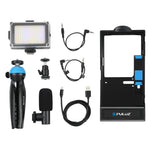 PULUZ Kit 4 em 1 para Vlogging com Bluetooth, Luz LED para Selfie, Microfone + Suporte de Tripé + Cabeça de Tripé Cold Shoe para iPhone, Galaxy, Huawei, Xiaomi, HTC, LG, Google e Outros Smartphones, Kit Bluetooth 4 em 1