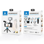 PULUZ Kit 4 em 1 para Vlogging com Bluetooth, Luz LED para Selfie, Microfone + Suporte de Tripé + Cabeça de Tripé Cold Shoe para iPhone, Galaxy, Huawei, Xiaomi, HTC, LG, Google e Outros Smartphones, Kit Bluetooth 4 em 1