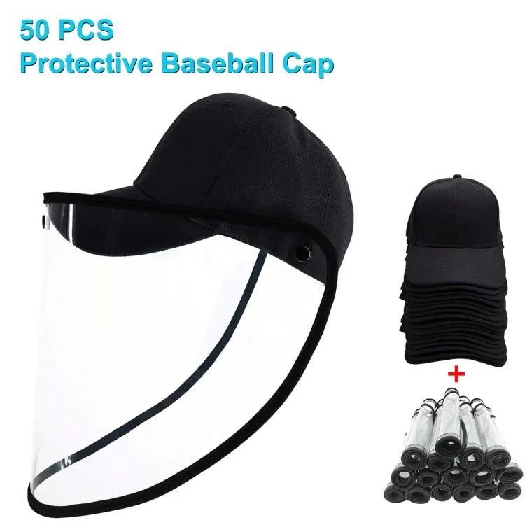 50 PCS Anti-Saliva Splash Anti-Spitting Anti-Fog Anti-Oil Protective Baseball Cap Mask Removable Face Shield, Baseball Cap Mask 50 Pack, 50 PCS Baseball Cap Mask/Red
