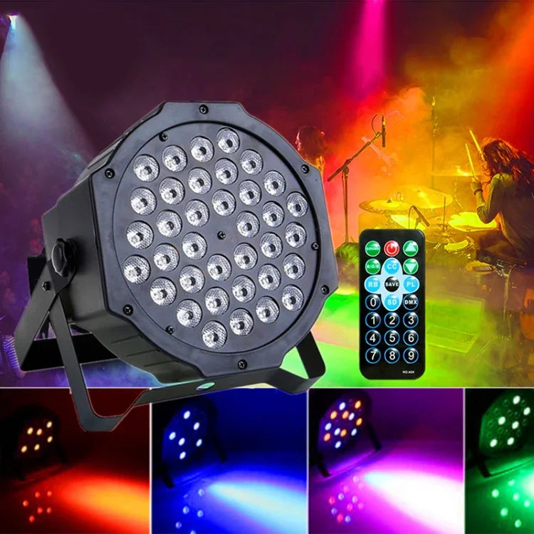 Luz PAR LED DMX512 RGB 36W 36 LEDs com Controlo Remoto, Estroboscópio + Controlo de Som + Autopropulsão, AC 100-240V, RGB com Controlo Remoto