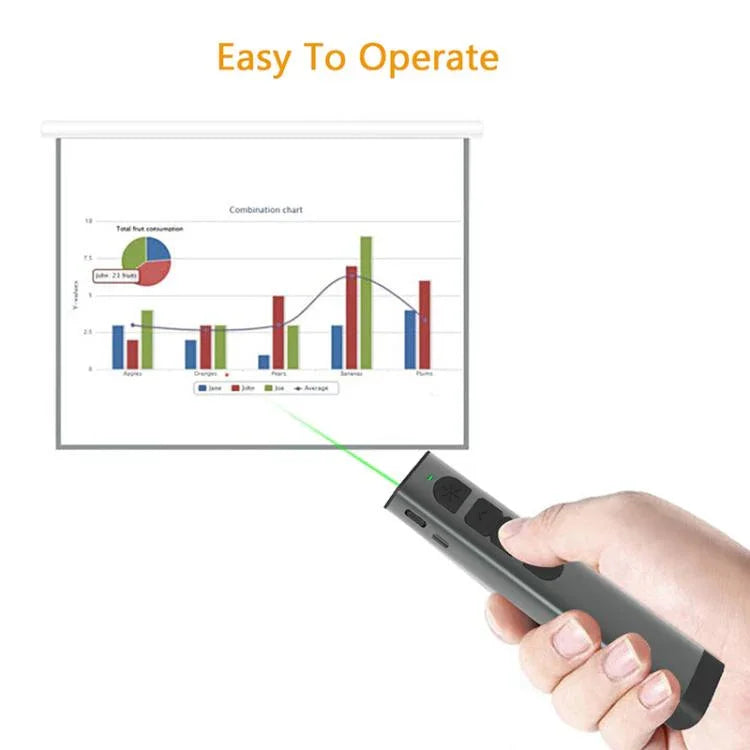 Doosl Dsit038 Apresentador Sem Fios 2.4GHz PowerPoint Clicker Controlo Remoto com Apontador Laser Verde, Distância de Controlo: 100m, Apontador Laser Verde