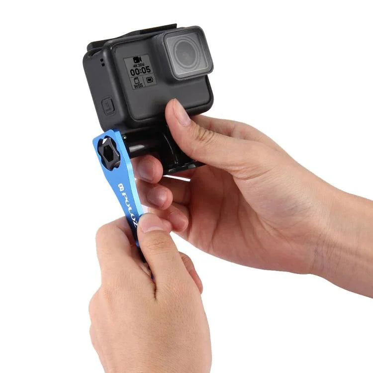Chave de aperto com tampa de parafuso em liga de alumínio CNC PULUZ para GoPro Hero11 Black / HERO10 Black / HERO9 Black / HERO8 Black / HERO7 /6 /5 /5 Session /4 Session /4 /3+ /3 /2 /1, Xiaoyi e outras câmaras de ação, Chave (Material de alumínio) Azul