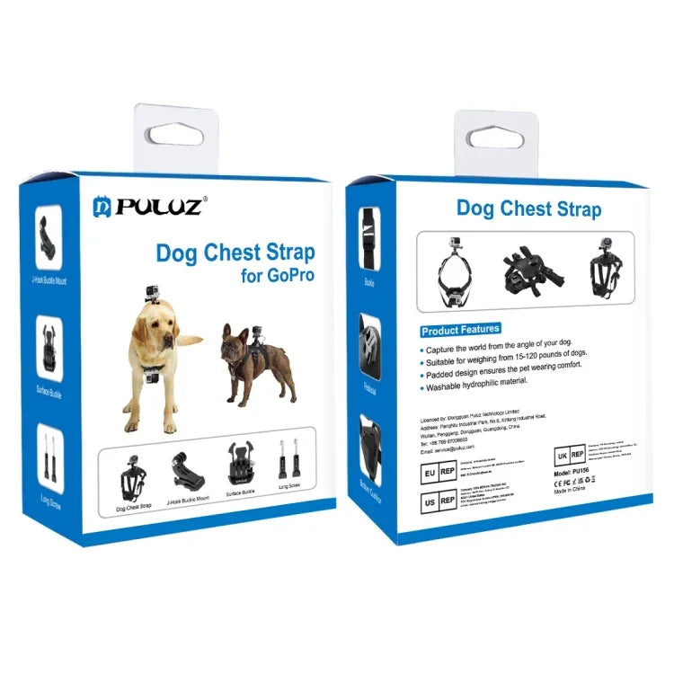Arnês Ajustável para Peito PULUZ Hound Dog Fetch para GoPro, Insta360, DJI e Outras Câmaras de Ação, Correia de Peito para Cão