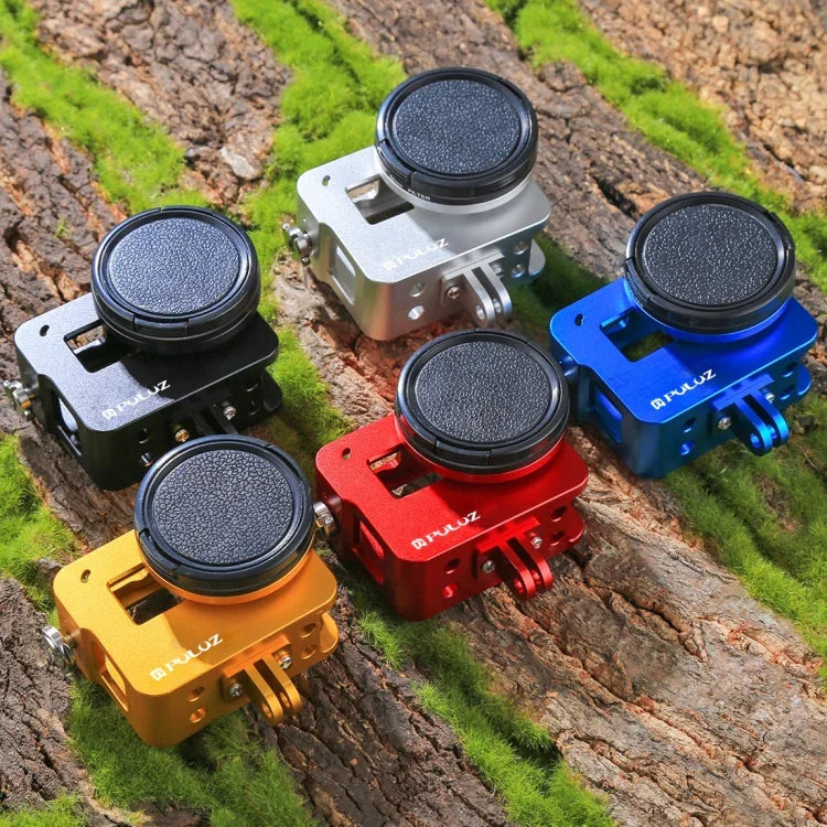 Gaiola Protetora em Liga de Alumínio CNC PULUZ com Estrutura de Segurança e Lente UV 52mm para GoPro HERO(2018) /7 Black /6 /5, Para Estrutura Pull HERO6 /5, Para Estrutura Pull HERO5