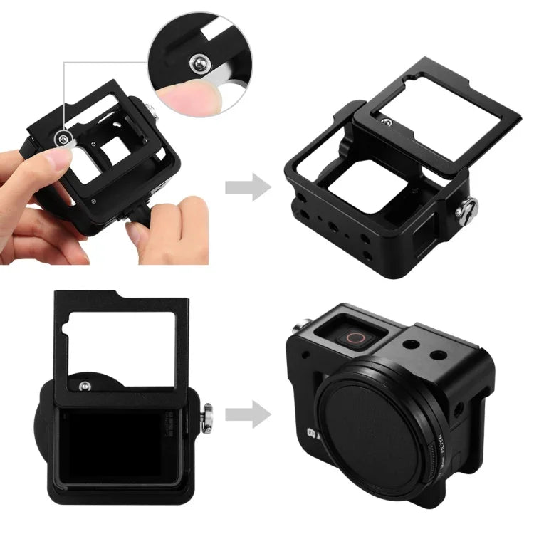 Gaiola Protetora em Liga de Alumínio CNC PULUZ com Estrutura de Segurança e Lente UV 52mm para GoPro HERO(2018) /7 Black /6 /5, Para Estrutura Pull HERO6 /5, Para Estrutura Pull HERO5