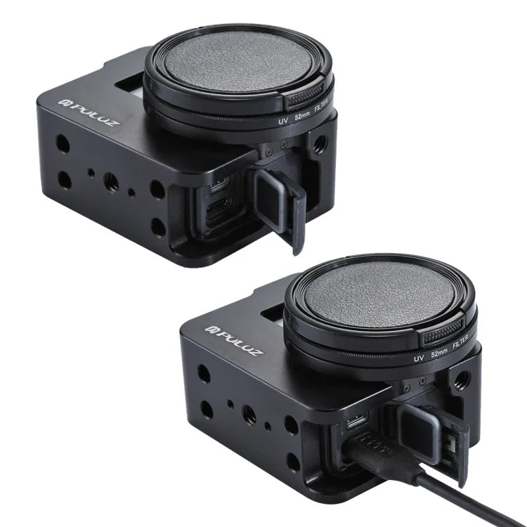 Gaiola Protetora em Liga de Alumínio CNC PULUZ com Estrutura de Segurança e Lente UV 52mm para GoPro HERO(2018) /7 Black /6 /5, Para Estrutura Pull HERO6 /5, Para Estrutura Pull HERO5