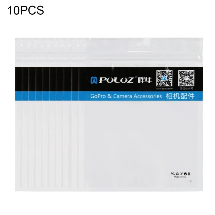 10 UNIDADES PULUZ Sacos de Embalagem com Fecho Zip Transparente Frente Pérola Branca 16cm x 13cm com Orifício para Pendurar (Tamanho: M), Tamanho: M