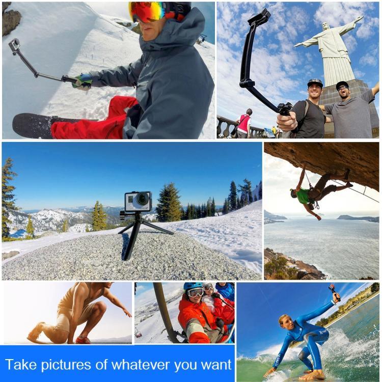 PULUZ 3-Way Grip Foldable Tripod Selfie-stick Extension Monopod for DJI, Insta360, GoPro and Other Action Cameras, Length: 20-58cm, Length: 20-58cm