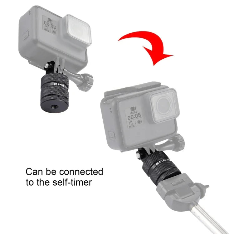 Adaptador CNC para Montagem em Tripé com Orifício de Parafuso de 1/4 polegada PULUZ para GoPro, Insta360, DJI e Outras Câmaras de Ação, Tamanho Longo de 1/4 polegada