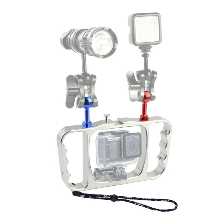 Braço de Luz de Mergulho Manual Duplo PULUZ em Alumínio CNC com Cordão para GoPro, Insta360, DJI e Outras Câmaras de Ação, Suporte de Braço de Luz/S