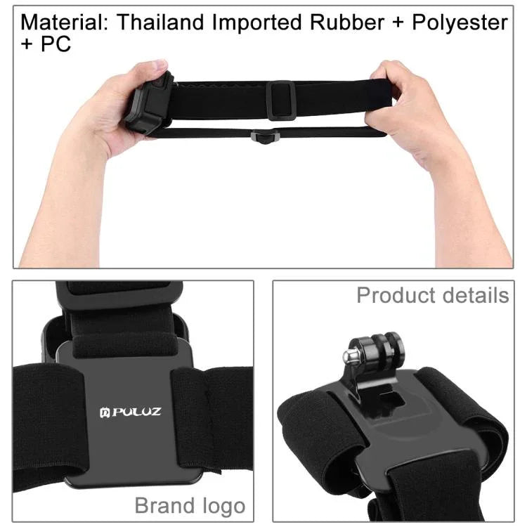 Correia Elástica PULUZ para Montagem Ajustável na Cabeça para GoPro, Insta360 ONE R, DJI Osmo Action e Outras Câmaras de Ação, Correia para Cabeça
