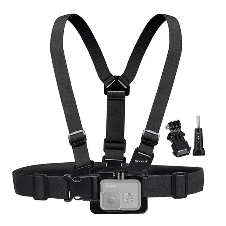 Cinta de Montagem Ajustável para Corpo PULUZ com Suporte em J e Parafuso Longo para GoPro, Insta360, DJI e Outras Câmaras de Ação, Cinta Peitoral