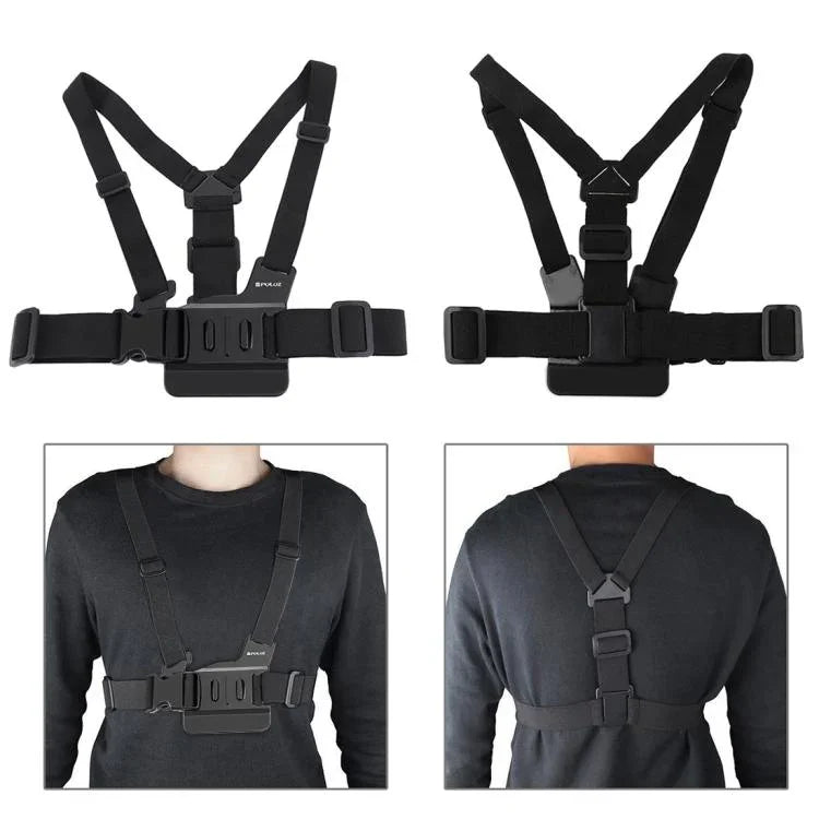 Cinta de Montagem Ajustável para Corpo PULUZ com Suporte em J e Parafuso Longo para GoPro, Insta360, DJI e Outras Câmaras de Ação, Cinta Peitoral