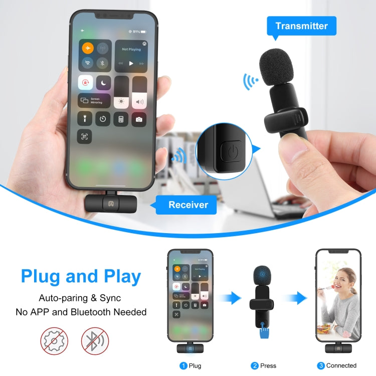 Microfone Lavalier Sem Fios com Redução de Ruído e Reverberação para Dispositivo de 8 Pinos, Suporta Carregamento de Telefone, Microfone Sem Fios de 8 Pinos