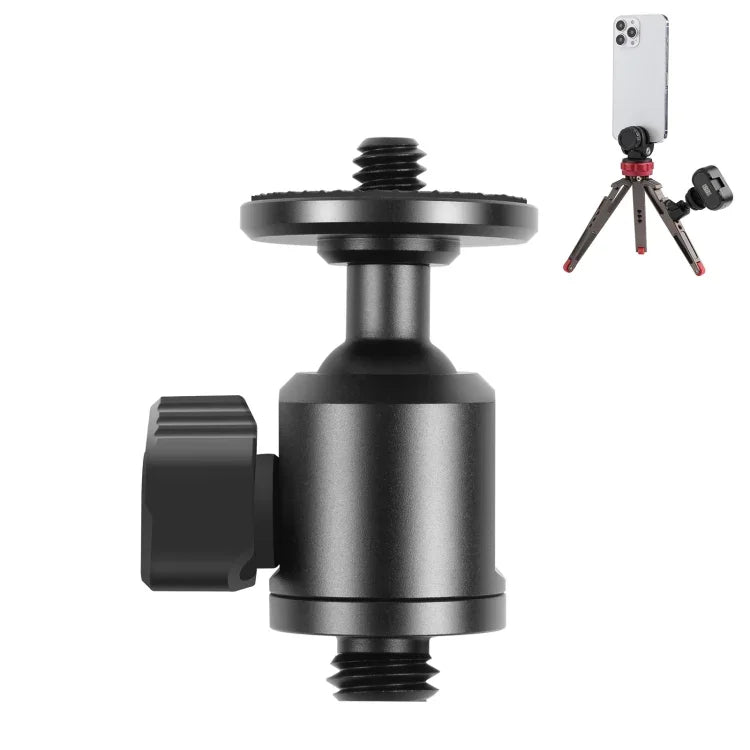 Adaptador de Cabeça de Bola de Tripé Metálico com Rosca Externa de 3/8 polegadas e Trava de Botão, Rosca Externa de 3/8 polegadas