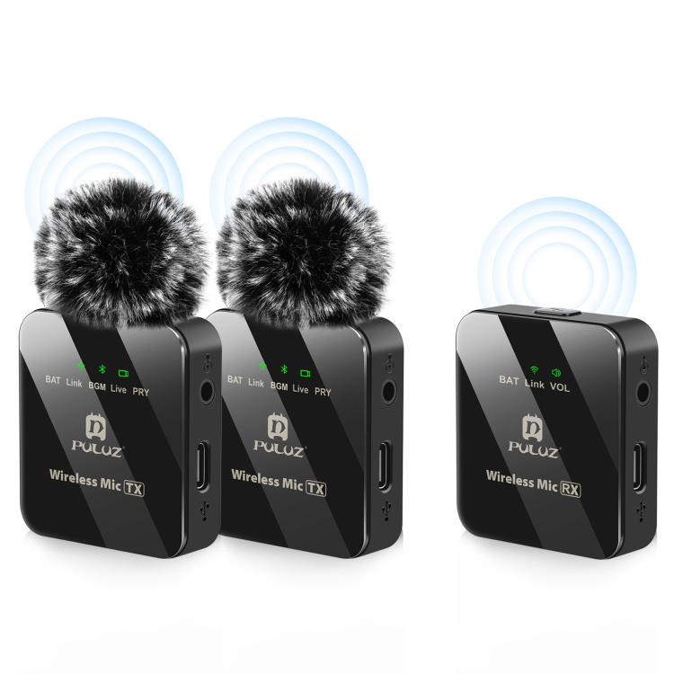 Microfone Lavalier Sem Fios PULUZ 2 TX + 1 RX, 2 TX + 1 RX