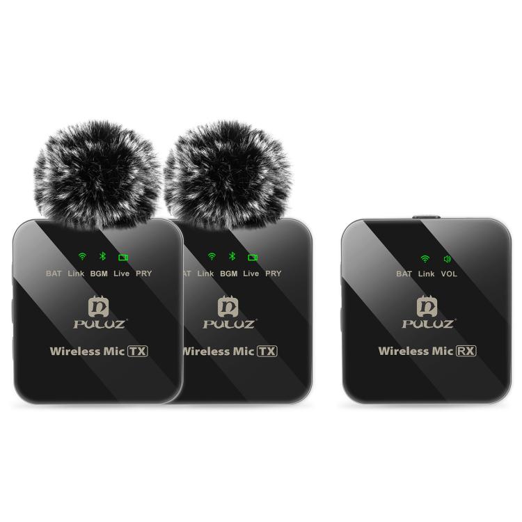 Microfone Lavalier Sem Fios PULUZ 2 TX + 1 RX, 2 TX + 1 RX