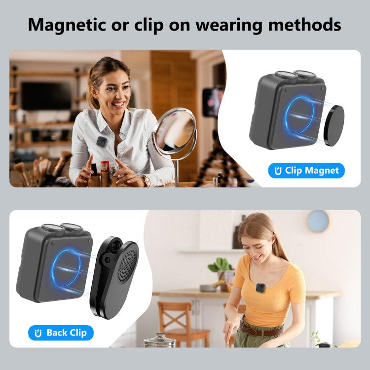 Microfone Lavalier Sem Fios Magnético PULUZ com Caixa de Carregamento, Receptor RX de 8 Pinos e 2 Microfones TX, 8 Pinos 2 TX + 1 RX, com Caixa de Carregamento