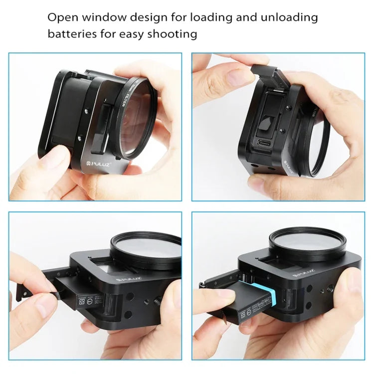 PULUZ Gaiola Protetora em Liga de Alumínio CNC com Estrutura de Segurança e Lente UV 52mm para GoPro HERO8 Black, Para HERO8 Black com Estrutura