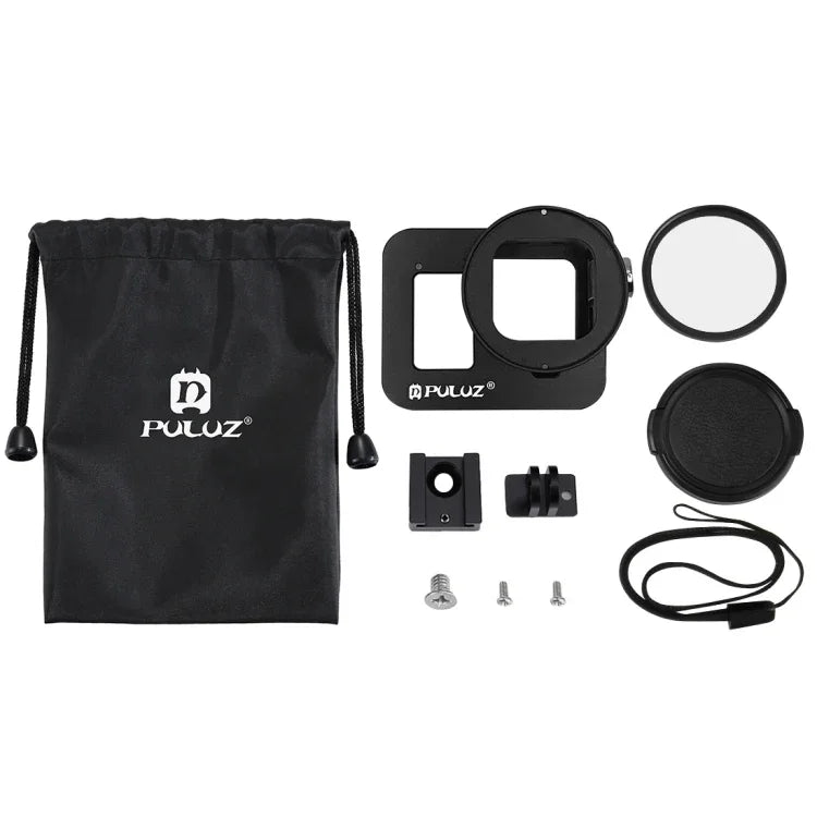 PULUZ Gaiola Protetora em Liga de Alumínio CNC com Estrutura de Segurança e Lente UV 52mm para GoPro HERO8 Black, Para HERO8 Black com Estrutura