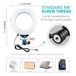 Luzes LED de Anel Dimmable USB 3 Modos PULUZ 12cm 4.7 polegadas para Selfie, Beleza, Vlogging e Fotografia com Tripé e Cabeça de Bola, 4.7 polegadas com Cabeça de Bola