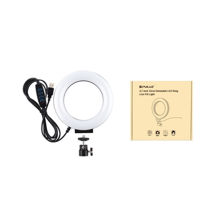 Luzes LED de Anel Dimmable USB 3 Modos PULUZ 12cm 4.7 polegadas para Selfie, Beleza, Vlogging e Fotografia com Tripé e Cabeça de Bola, 4.7 polegadas com Cabeça de Bola