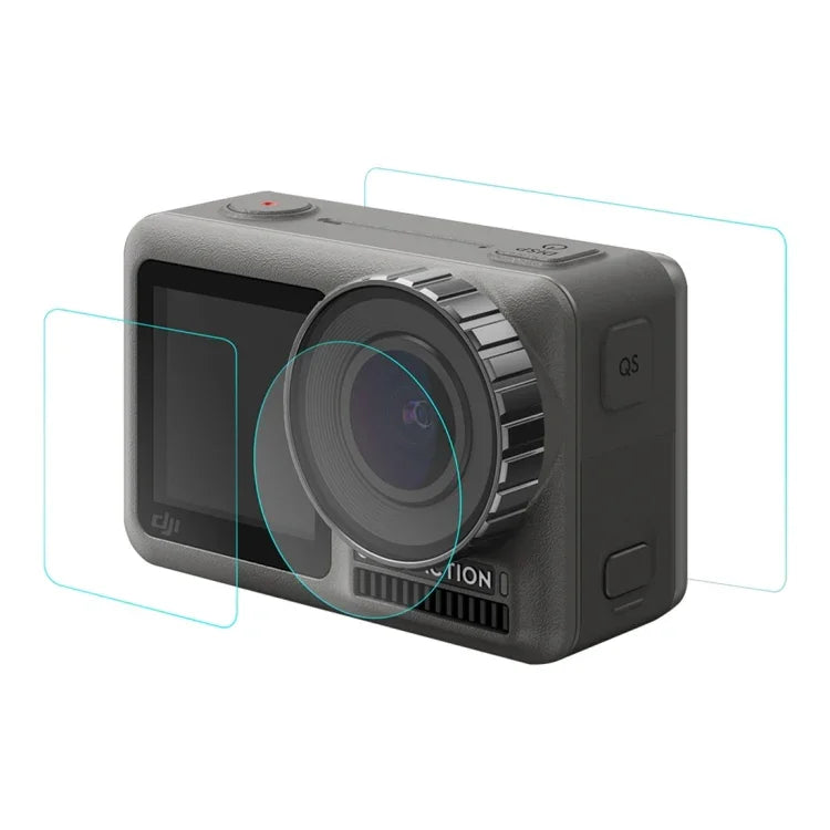 PULUZ Filme de Vidro Temperado 9H 2.5D para Lente + Ecrã LCD Frontal e Traseiro para DJI Osmo Action, Para DJI Osmo Action