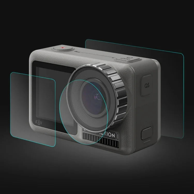 PULUZ Filme de Vidro Temperado 9H 2.5D para Lente + Ecrã LCD Frontal e Traseiro para DJI Osmo Action, Para DJI Osmo Action