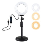 Suporte de Secretária com Base Redonda PULUZ + Anel LED USB Regulável de 4.7 polegadas 12cm com 3 Modos para Vlogging e Vídeo, Altura Ajustável: 15.5cm-25.5cm, Suporte de Secretária+4.7 polegadas