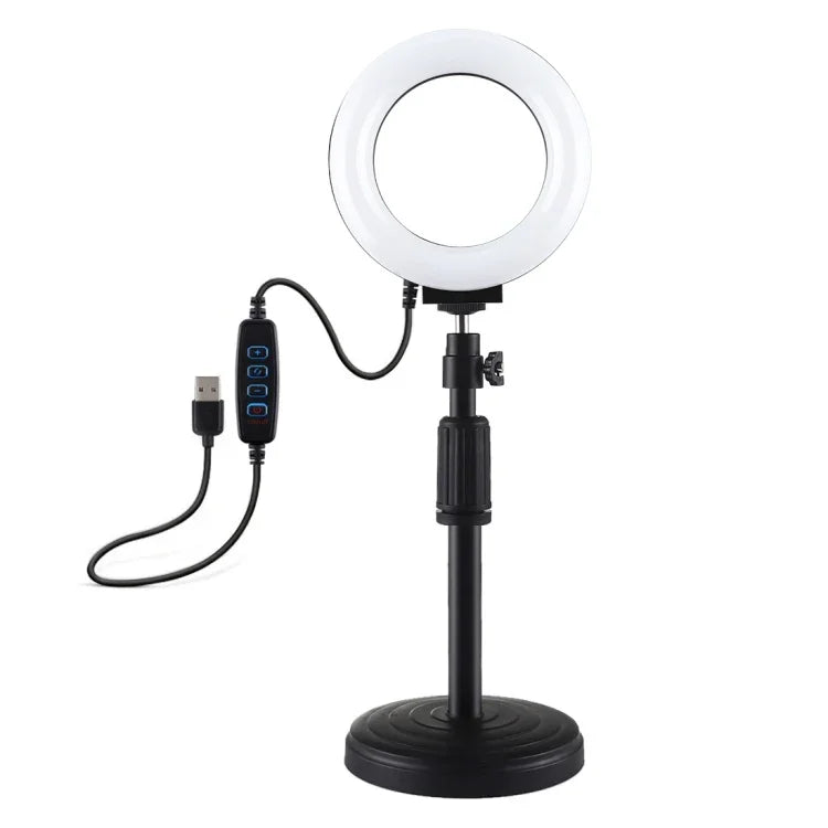 Suporte de Secretária com Base Redonda PULUZ + Anel LED USB Regulável de 4.7 polegadas 12cm com 3 Modos para Vlogging e Vídeo, Altura Ajustável: 15.5cm-25.5cm, Suporte de Secretária+4.7 polegadas