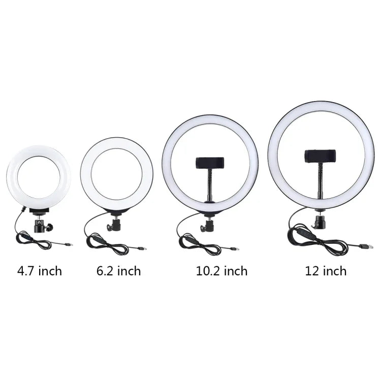 Suporte de Secretária com Base Redonda PULUZ + Anel LED USB Regulável de 4.7 polegadas 12cm com 3 Modos para Vlogging e Vídeo, Altura Ajustável: 15.5cm-25.5cm, Suporte de Secretária+4.7 polegadas