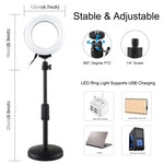 Suporte de Secretária com Base Redonda PULUZ + Anel LED USB Regulável de 4.7 polegadas 12cm com 3 Modos para Vlogging e Vídeo, Altura Ajustável: 15.5cm-25.5cm, Suporte de Secretária+4.7 polegadas