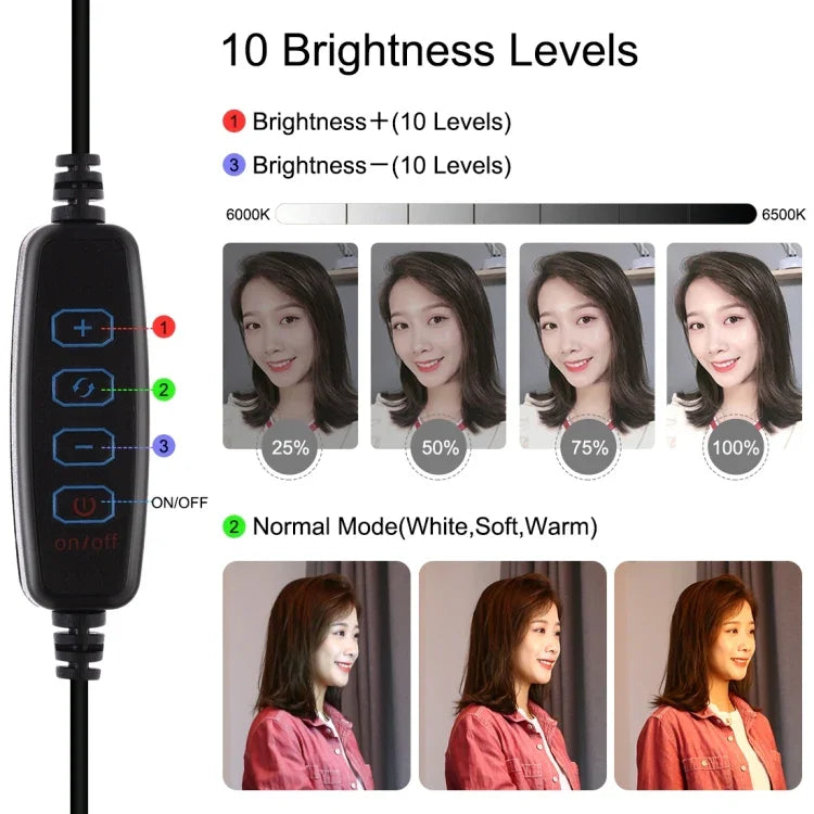 Suporte de Secretária com Base Redonda PULUZ + Anel LED USB Regulável de 4.7 polegadas 12cm com 3 Modos para Vlogging e Vídeo, Altura Ajustável: 15.5cm-25.5cm, Suporte de Secretária+4.7 polegadas