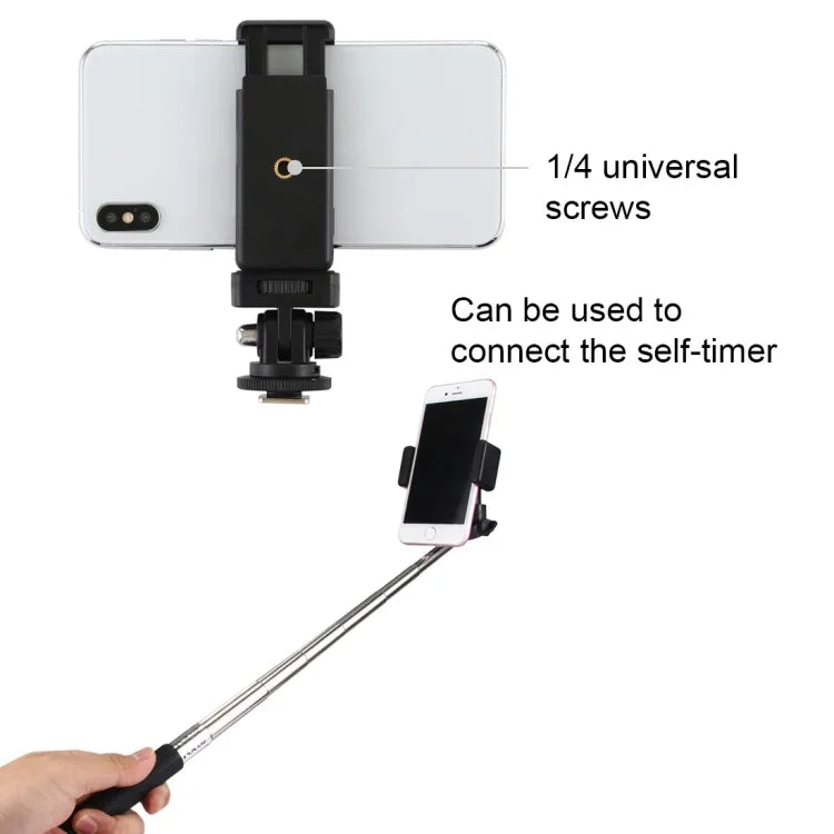 Adaptador de Montagem para Tripé com Sapata Fria e Rosca de 1/4 polegada PULUZ com Suporte para Telemóvel, Adaptador com Suporte para Telemóvel